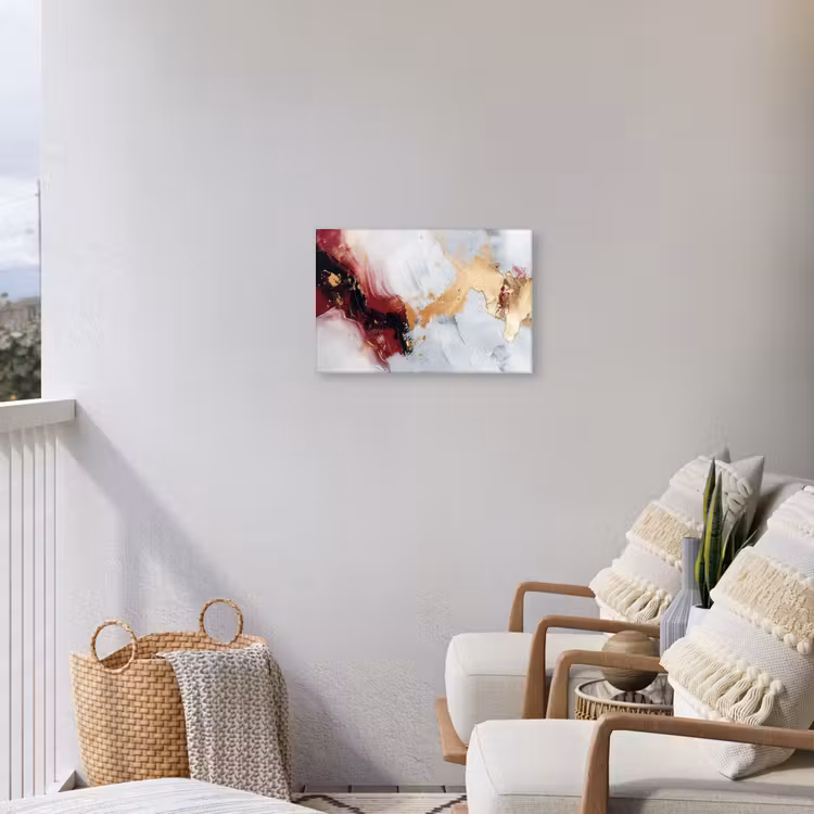 Rood - Abstract - Goud - Modern Tuinposter op houten frame 2 cm dik klein -sfeer1