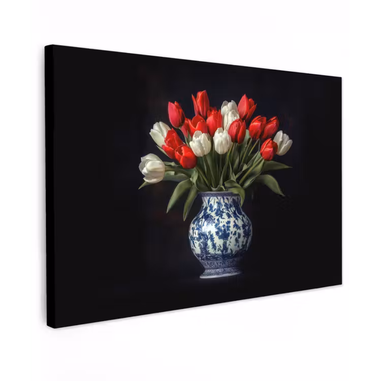 Rode - Bloemen - Tulpen - Vaas Tuinposter op houten frame 2 cm dik klein -3d