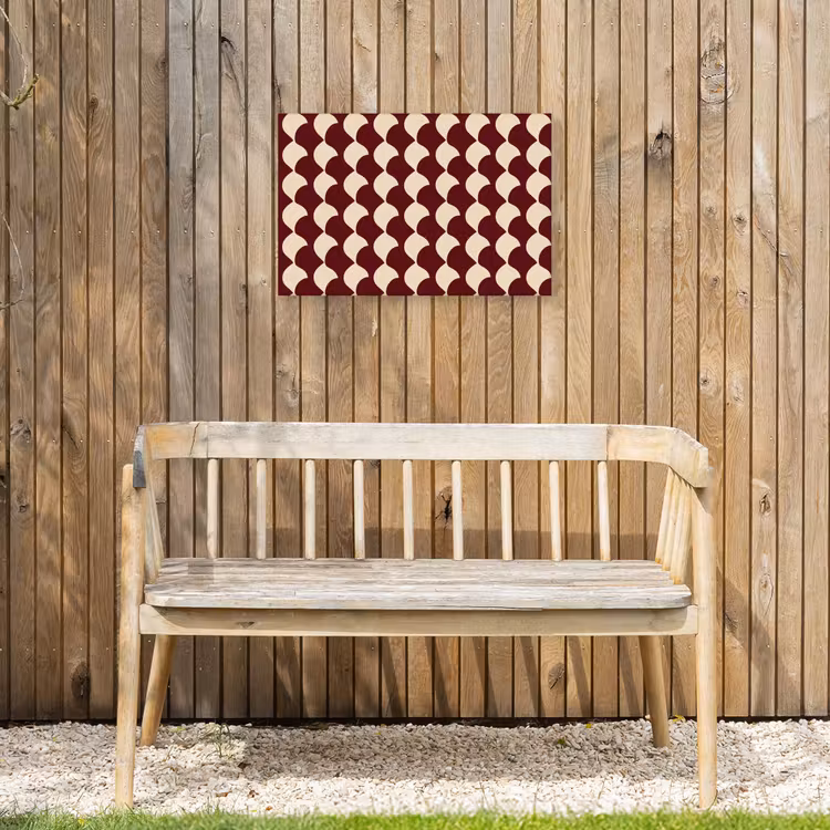 Rood - Tegelpatroon - Crème Tuinposter op houten frame 2 cm dik klein 845 -sfeer4