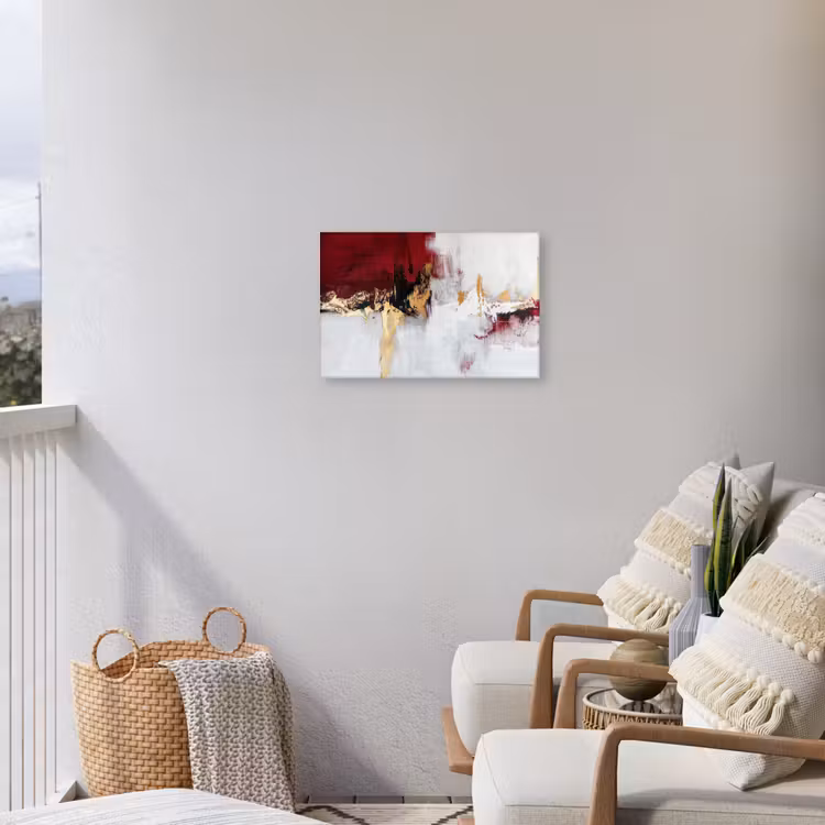Rood - Marmer - Abstract - Goud - Modern Tuinposter op houten frame 2 cm dik klein -sfeer1