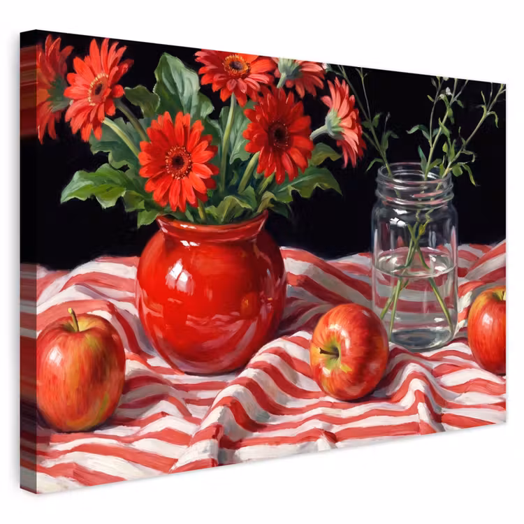Outdoor Leinwand - Rote Blumen – Vase - Rode bloemen - Vaas Tuinposter op houten frame 2 cm dik klein
