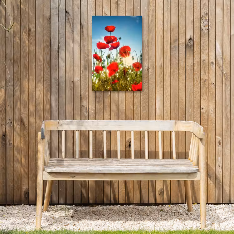 Rode klaprozen tegen de hemel Tuinposter op houten frame 2 cm dik klein -sfeer4
