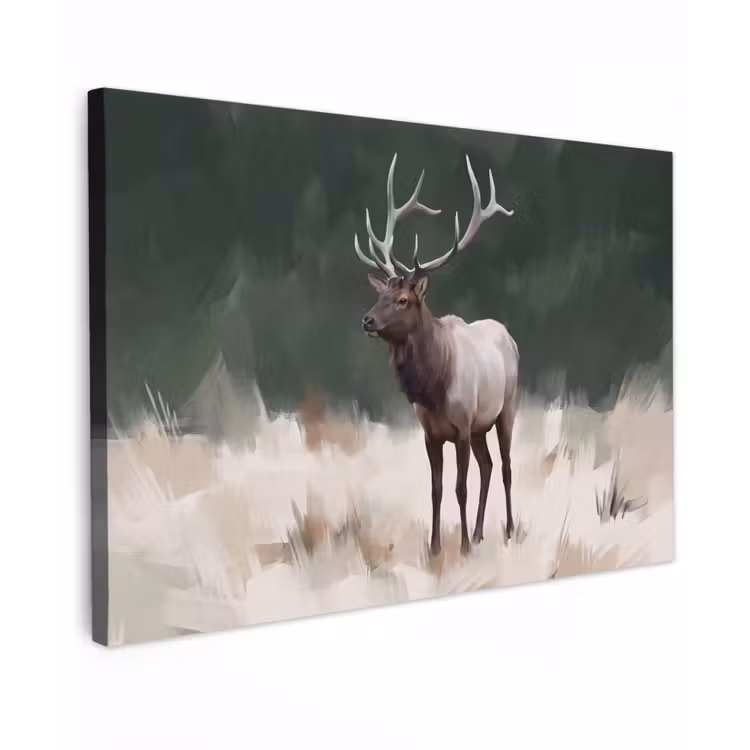 Edelhert - Gewei - Schildering - Rustiek Tuinposter op houten frame 2 cm dik klein -3d