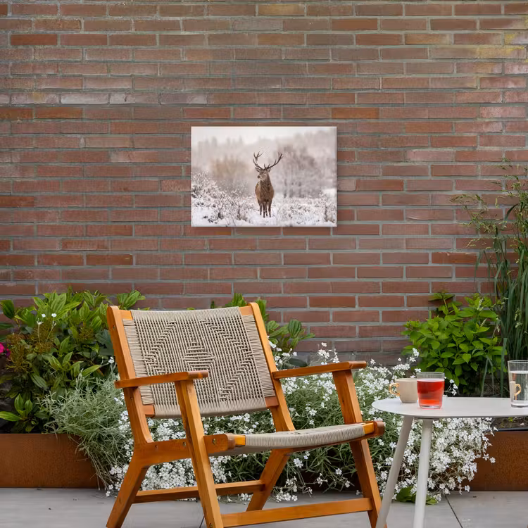 Edelhert - Bos - Sneeuw - Winter - Majestueus Tuinposter op houten frame 2 cm dik klein -sfeer3