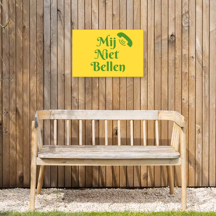 Mij niet bellen - Telefoon - Geel Tuinposter op houten frame 2 cm dik klein -sfeer4