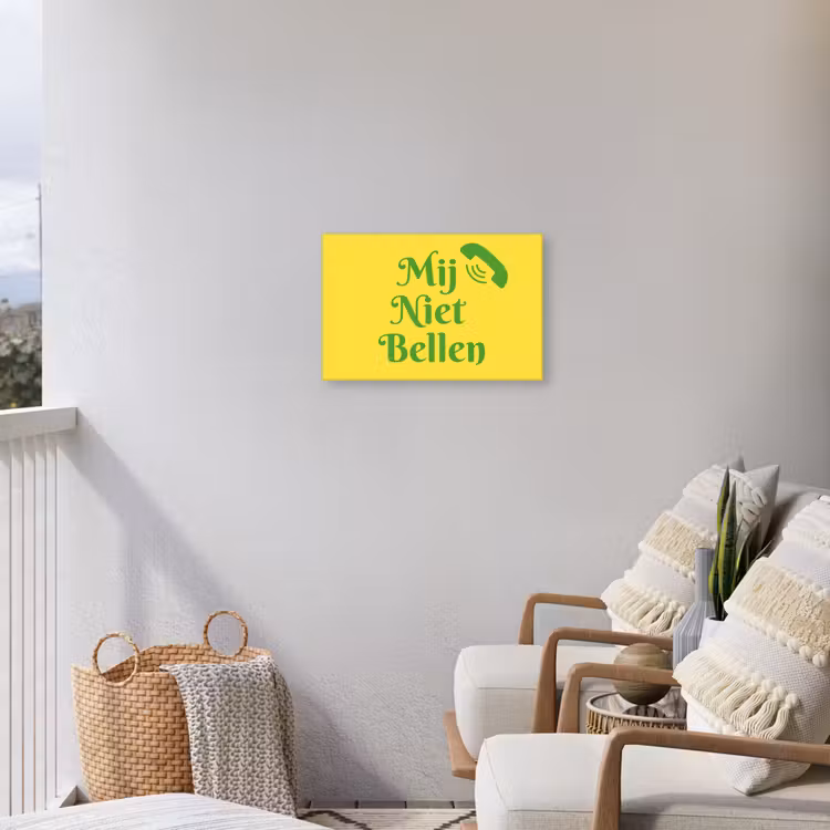 Mij niet bellen - Telefoon - Geel Tuinposter op houten frame 2 cm dik klein -sfeer1