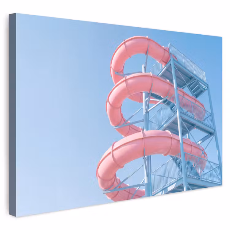 Glijbaan - Waterpark - Spiraal - Modern - Roze Tuinposter op houten frame 2 cm dik klein -3d