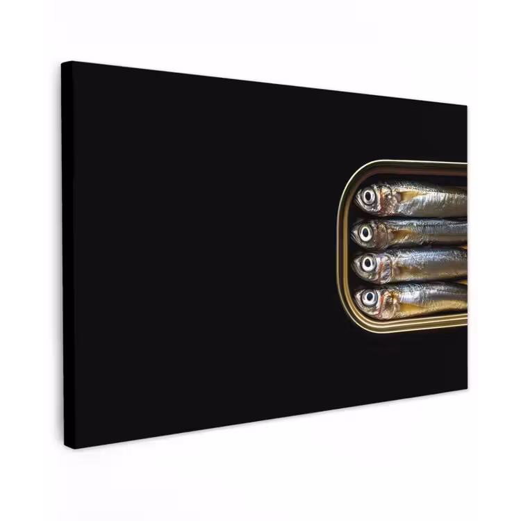Sardines - Blik - Zwart - Vissen Tuinposter op houten frame 2 cm dik klein -3d