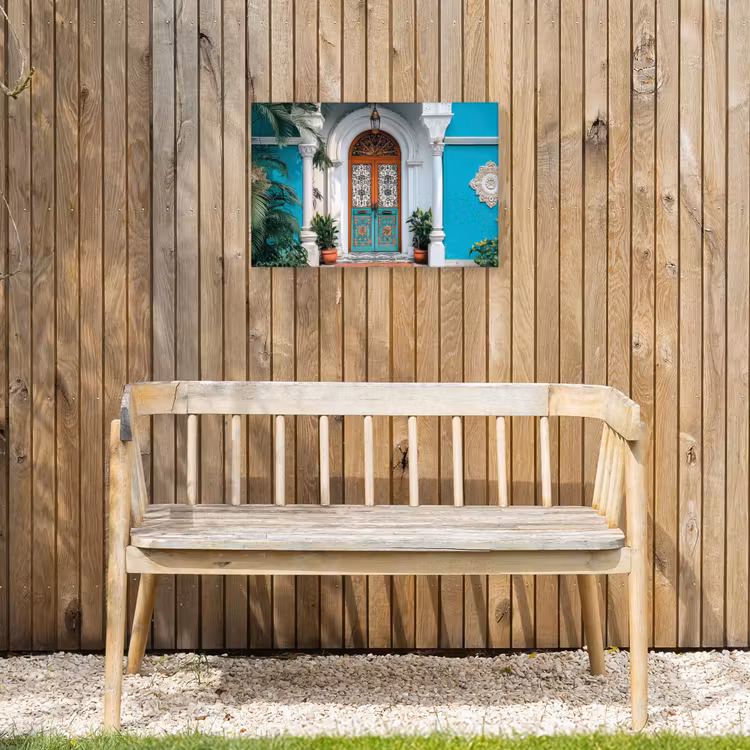 Zuilen - Sierlijke - Deur - Blauw Tuinposter op houten frame 2 cm dik klein -sfeer4