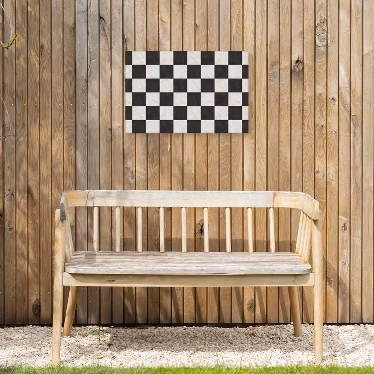 Dambord - Marmer - Zwart - Wit Tuinposter op houten frame 2 cm dik klein 845 -sfeer4