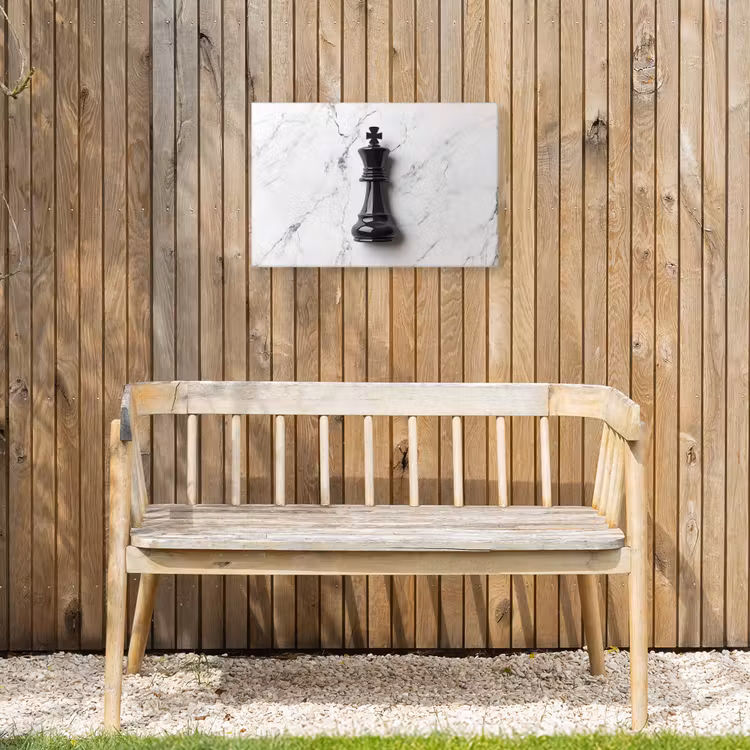 Schaakstuk - Koning - Zwart - Marmer Tuinposter op houten frame 2 cm dik klein -sfeer4