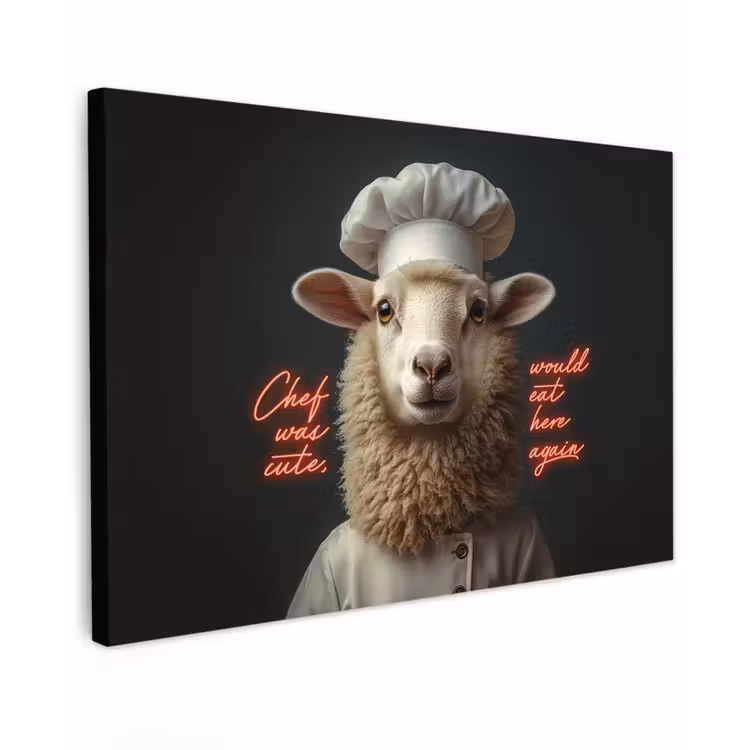 Schaap - Kokskleding - Neon - Quote Tuinposter op houten frame 2 cm dik klein -3d