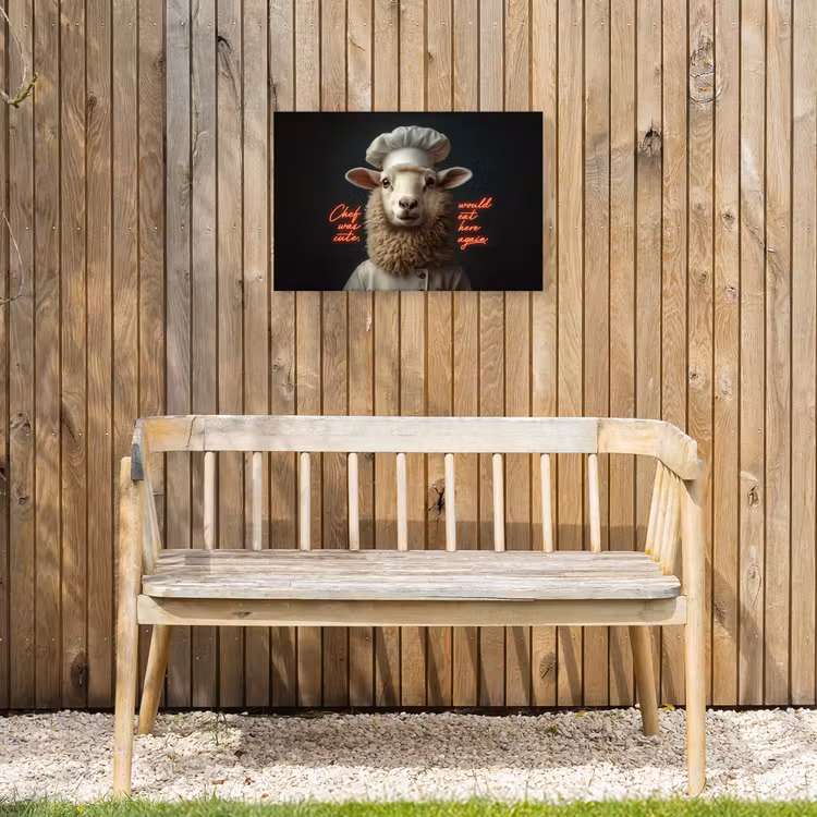 Schaap - Kokskleding - Neon - Quote Tuinposter op houten frame 2 cm dik klein -sfeer4