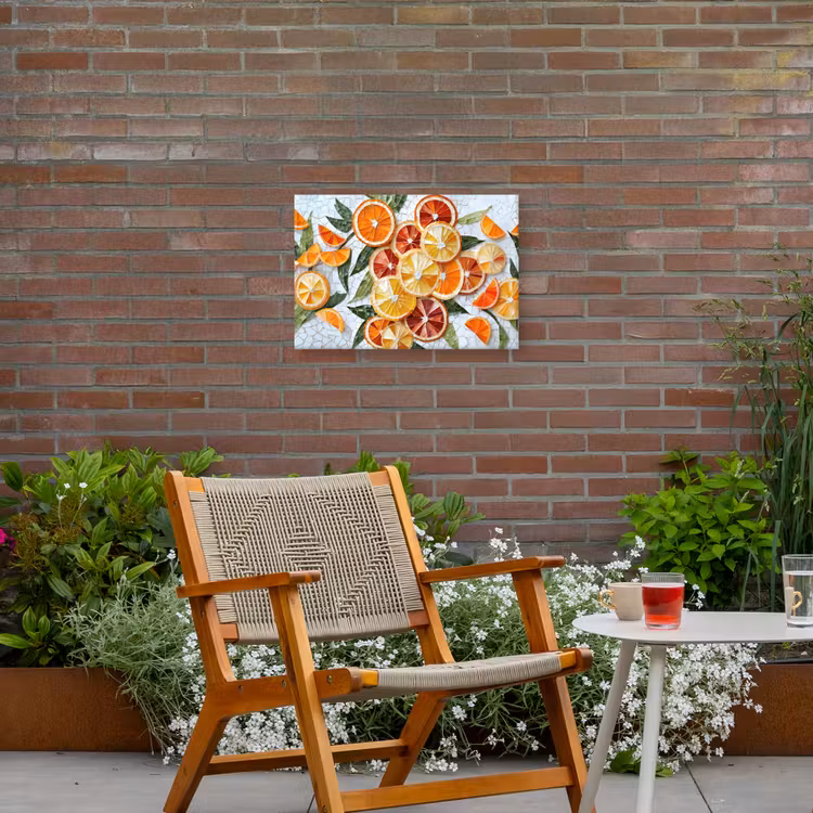 Schijfjes - Fruit - Oranje - Mozaïek Tuinposter op houten frame 2 cm dik klein -sfeer3