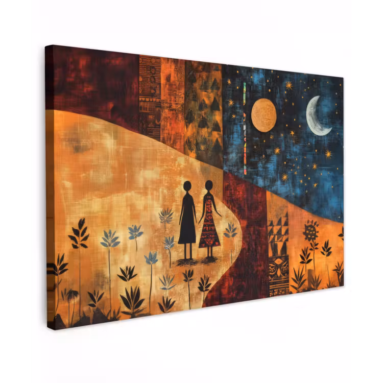 Silhouetten - Abstract - Zon - Maan Tuinposter op houten frame 2 cm dik klein -3d