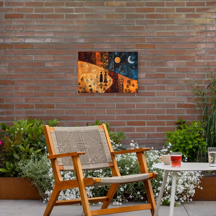 Silhouetten - Abstract - Zon - Maan Tuinposter op houten frame 2 cm dik klein -sfeer3