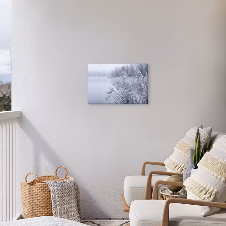 Riet - Bevroren - Winter - Natuur Tuinposter op houten frame 2 cm dik klein -sfeer1