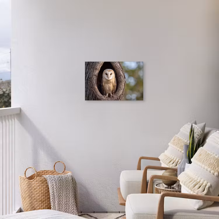 Kerkuil - Boom - Natuur - Bruin Tuinposter op houten frame 2 cm dik klein -sfeer1