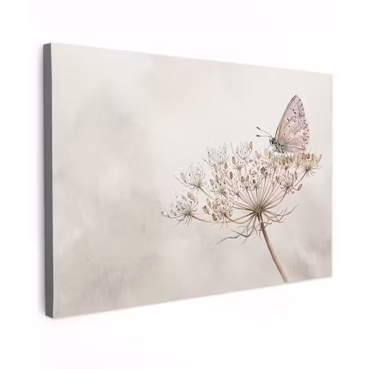 Vlinder - Bloem -Natuur - Beige Tuinposter op houten frame 2 cm dik klein -3d