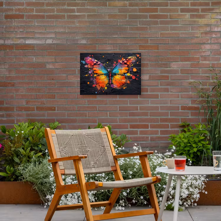 Vlinder van Kleuren Tuinposter op houten frame 2 cm dik klein -sfeer3