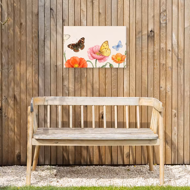 Vlinders - Klaprozen - Illustratie - Kleurrijk Tuinposter op houten frame 2 cm dik klein -sfeer4