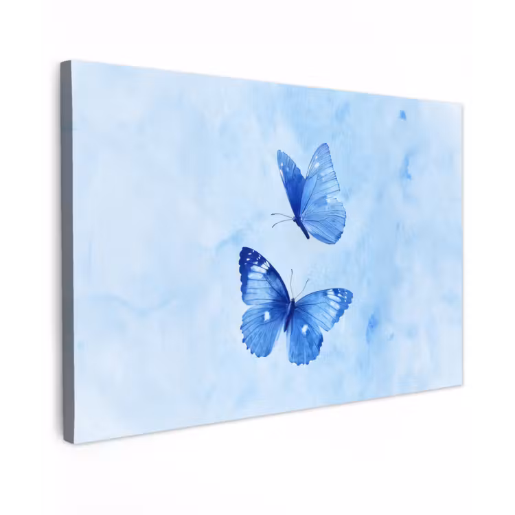 Vlinders - Sierlijk - Blauw Tuinposter op houten frame 2 cm dik klein -3d