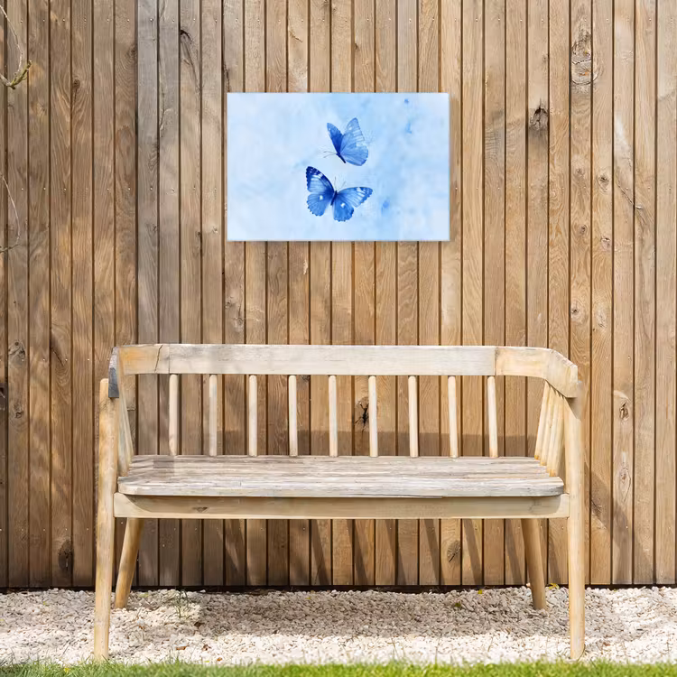 Vlinders - Sierlijk - Blauw Tuinposter op houten frame 2 cm dik klein -sfeer4