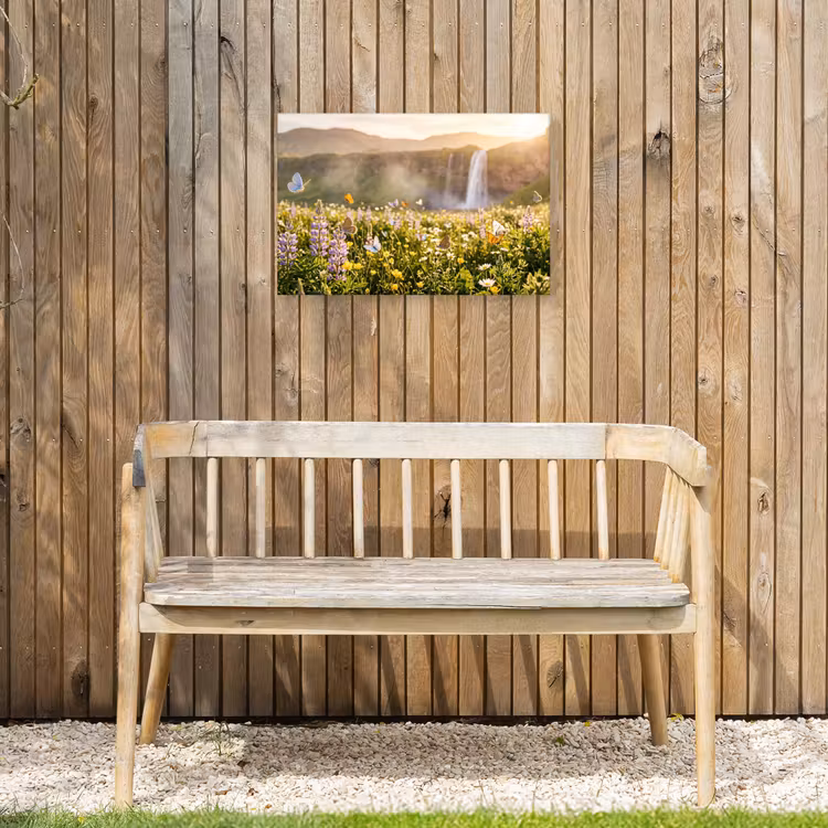 Vlinders - Waterval - Bloemenveld Tuinposter op houten frame 2 cm dik klein -sfeer4