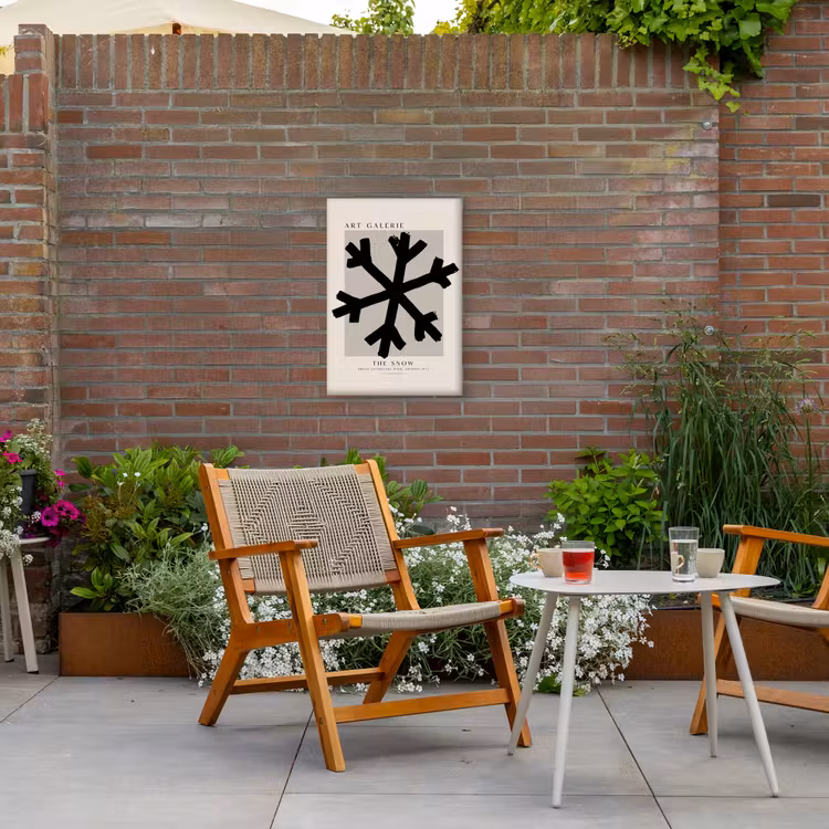 Sneeuwvlok - Kerstmis - Zwart - Feestdagen Tuinposter op houten frame 2 cm dik klein -sfeer3