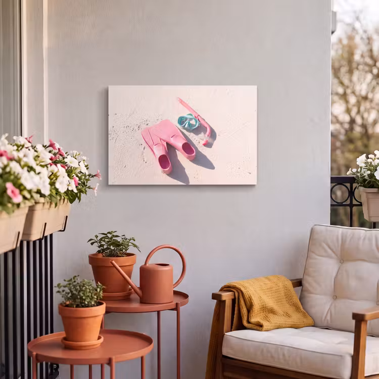 Snorkelset - Strand - Zomer - Roze Tuinposter op houten frame 2 cm dik klein -sfeer1