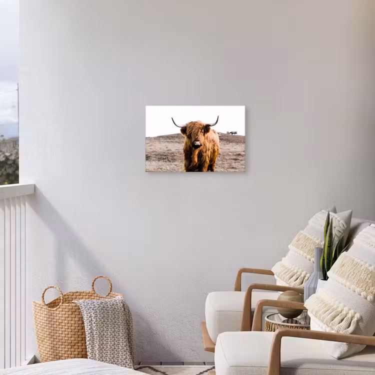 Schotse hooglander - Landschap - Koe - Bruin - Dieren - Natuur Tuinposter op houten frame 2 cm dik klein -sfeer1