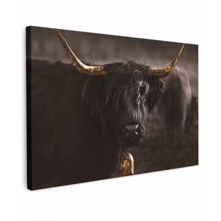 Schotse hooglander - Goud - Koebel - Hoorns - Dieren Tuinposter op houten frame 2 cm dik klein -3d