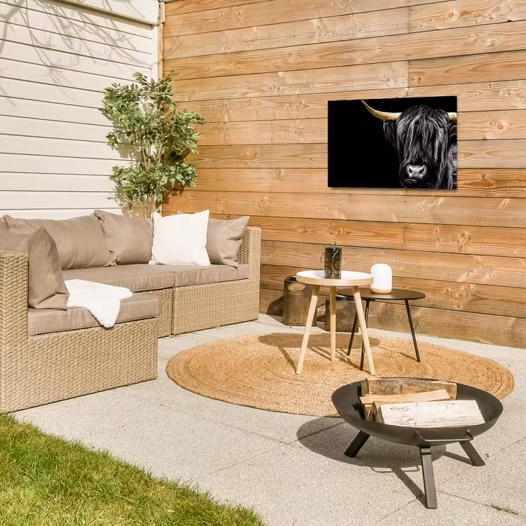 Schotse hooglander - Goud - Vacht - Dieren - Koe Tuinposter op houten frame 2 cm dik klein -sfeer2
