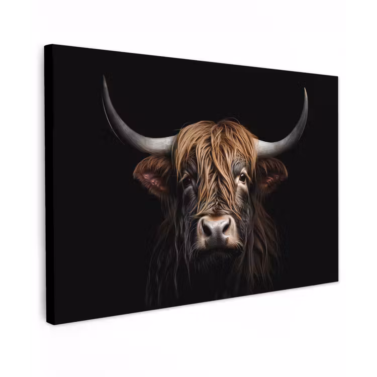 Schotse hooglander - Portret - Zwart - Dier Tuinposter op houten frame 2 cm dik klein -3d