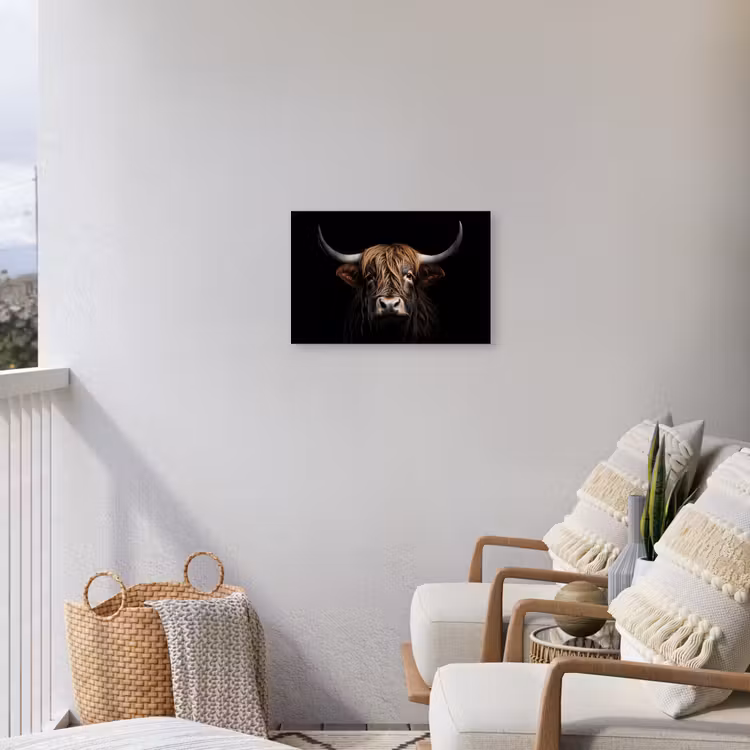 Schotse hooglander - Portret - Zwart - Dier Tuinposter op houten frame 2 cm dik klein -sfeer1