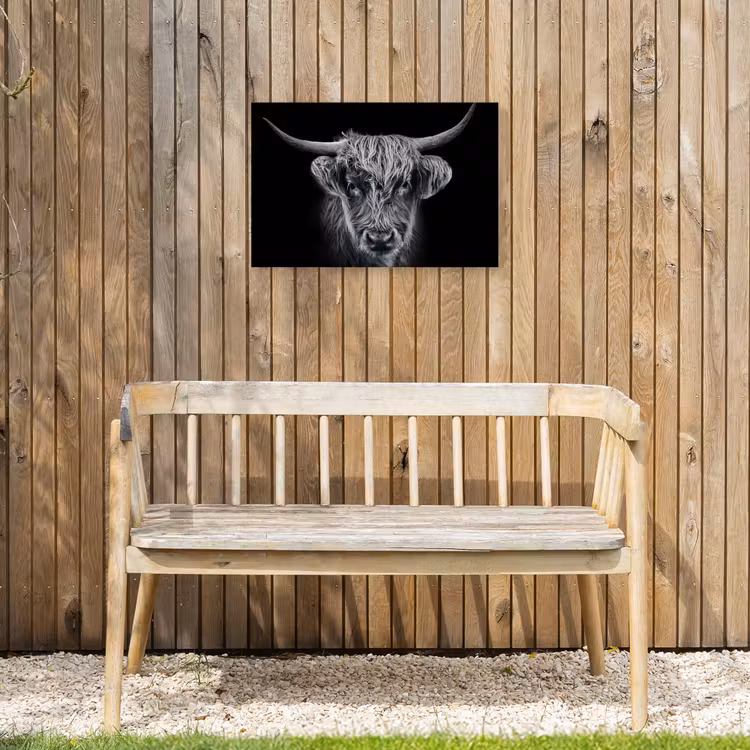Schotse hooglander - Zwart - Koe - Dieren Tuinposter op houten frame 2 cm dik klein -sfeer4