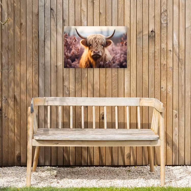 Schotse hooglander - Lente - Hooglanden Tuinposter op houten frame 2 cm dik klein -sfeer4