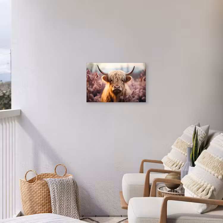 Schotse hooglander - Lente - Hooglanden Tuinposter op houten frame 2 cm dik klein -sfeer1