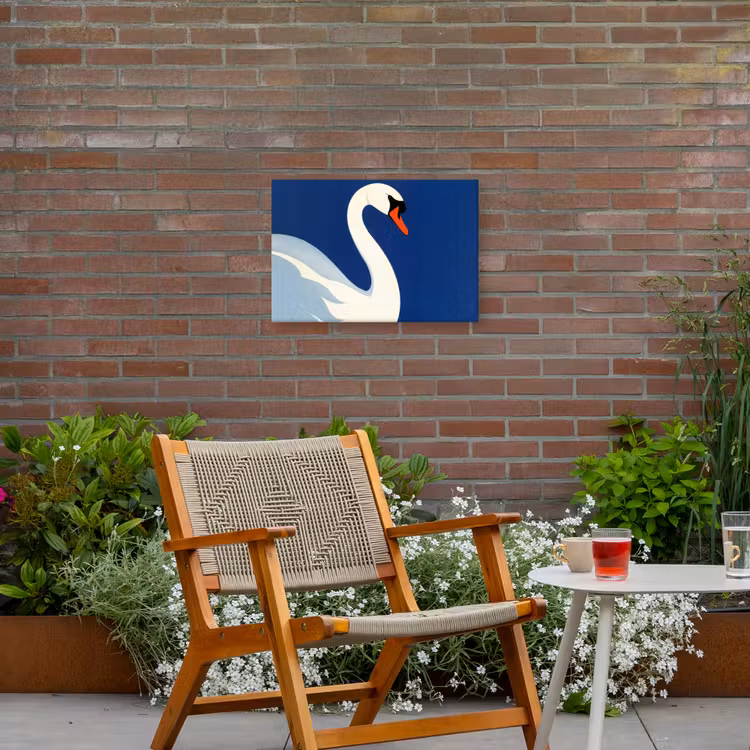 Zwaan - Wit - Snavel - Illustratie Tuinposter op houten frame 2 cm dik klein -sfeer3
