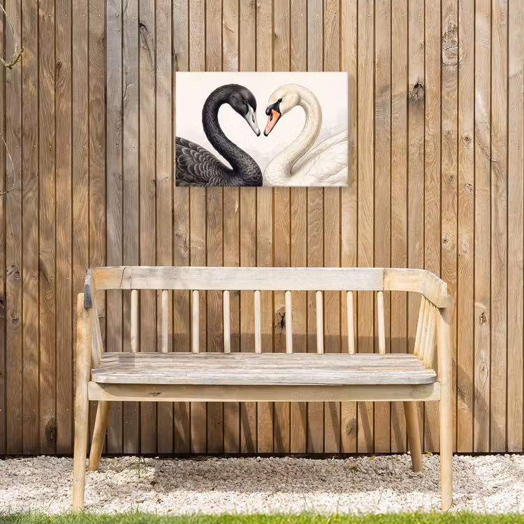 Zwanen - Hartvorm - Dieren Tuinposter op houten frame 2 cm dik klein -sfeer4