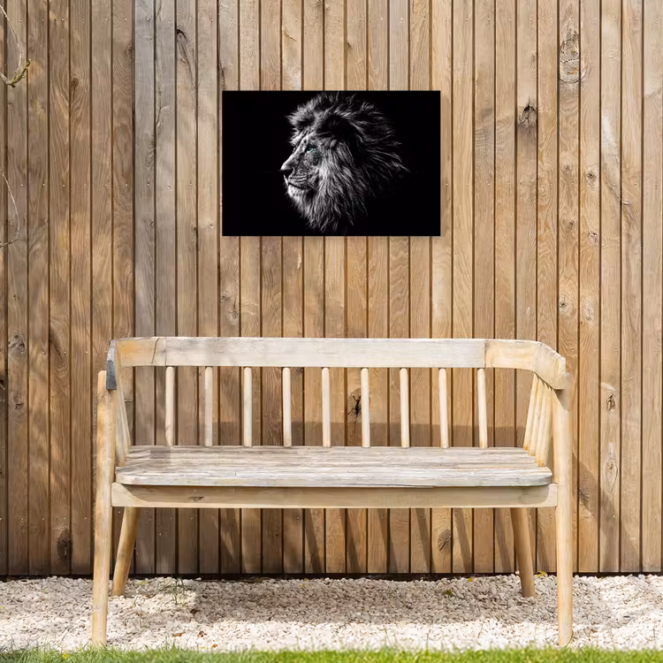 Zwart Wit - Leeuw - Kop - Dieren Tuinposter op houten frame 2 cm dik klein -sfeer4