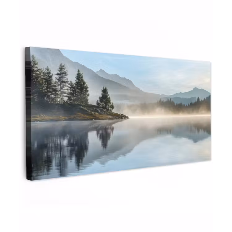 Meer - Mist - Bergen - Landschap Tuinposter op houten frame 2 cm dik xxl -3d
