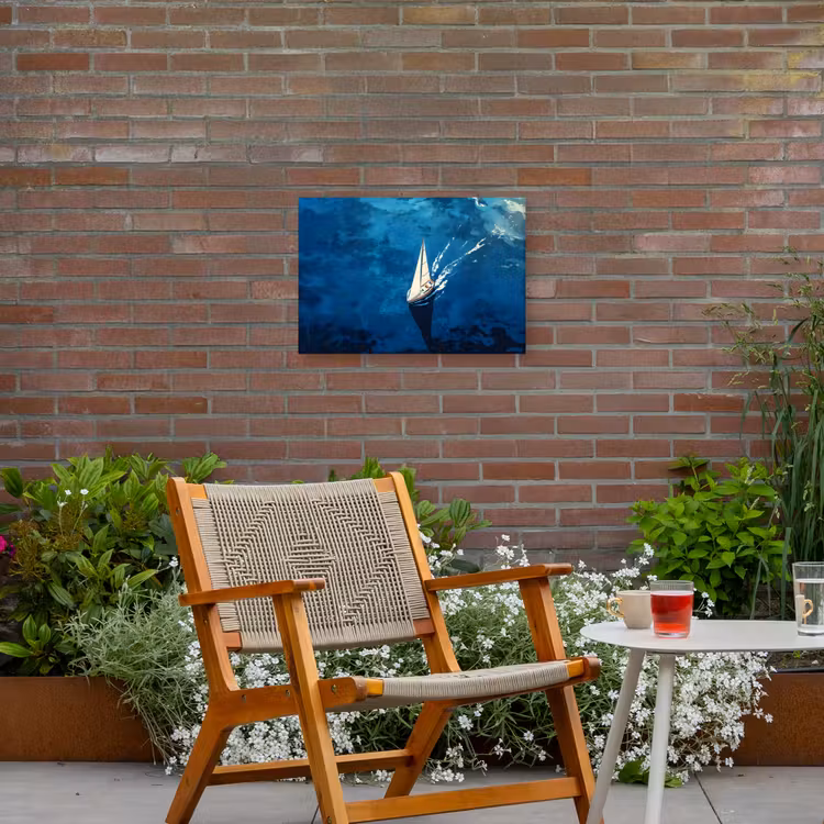 Zeilboot - Water - Abstract - Schaduw Tuinposter op houten frame 2 cm dik klein -sfeer3