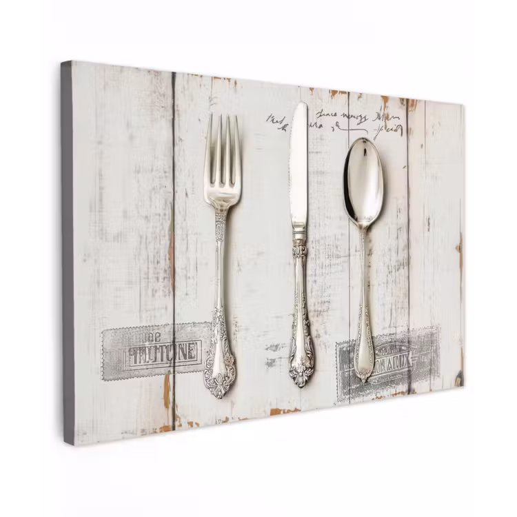 Zilver - Bestek - Hout Tuinposter op houten frame 2 cm dik klein -3d