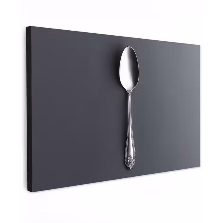 Zilver - Metaal - Lepel Tuinposter op houten frame 2 cm dik klein -3d