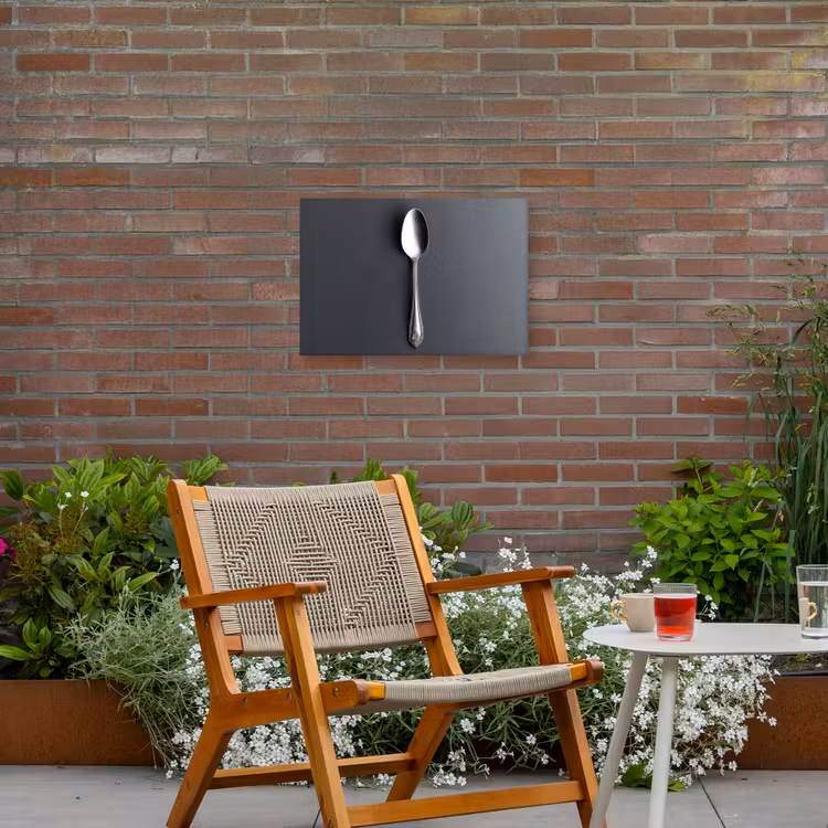 Zilver - Metaal - Lepel Tuinposter op houten frame 2 cm dik klein -sfeer3