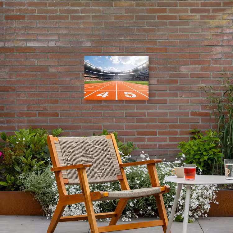 Sintelbaan - Stadion - Sport -Oranje Tuinposter op houten frame 2 cm dik klein -sfeer3