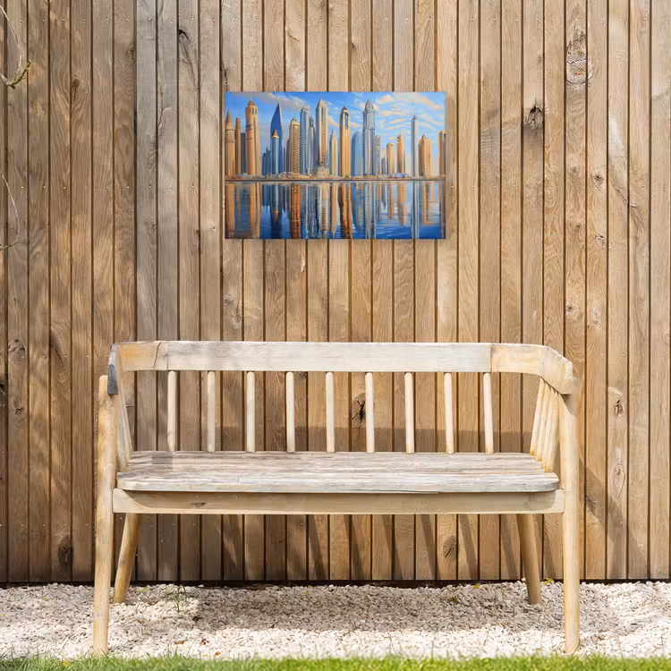 Skyline - Wolkenkrabbers - Water - Blauw Tuinposter op houten frame 2 cm dik klein -sfeer4