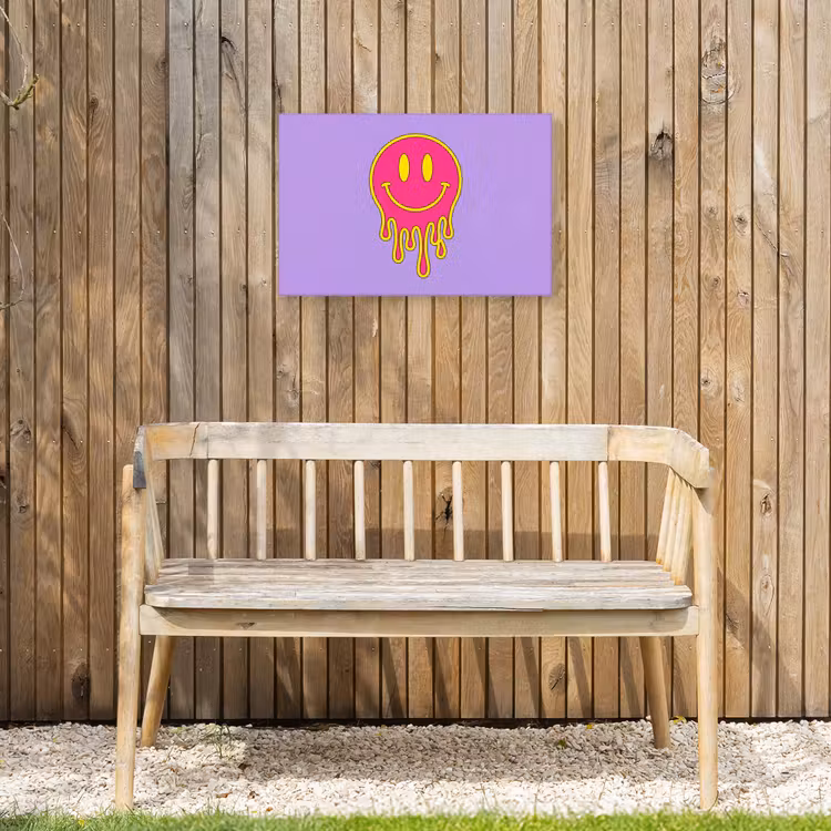 Smiley - Drip - Neon Tuinposter op houten frame 2 cm dik klein -sfeer4