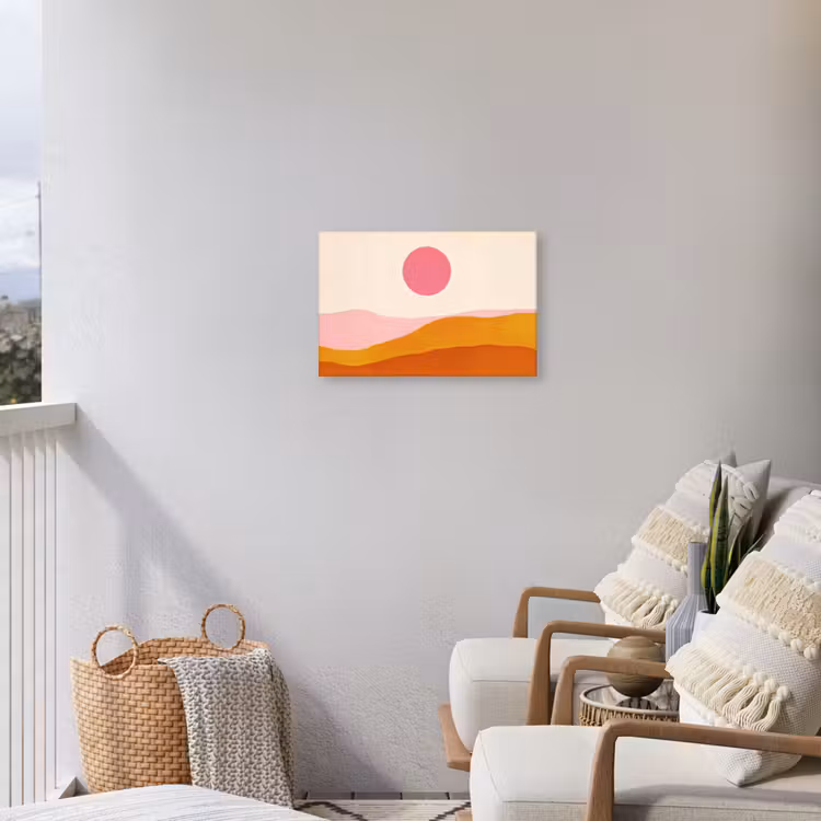 Zon - Heuvels - Abstract - Roze Tuinposter op houten frame 2 cm dik klein -sfeer1